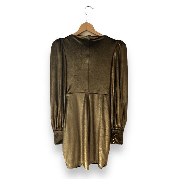 NWT PatBO Metallic Velvet Mini Dress V-Neck A-Line Gold Long Sleeve 2 Women’s - Picture 7 of 10